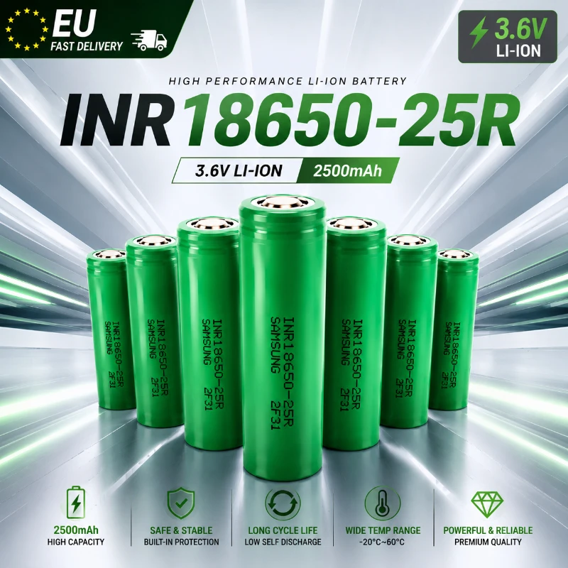 Li-Ionen-Akku 18650 INR25R 2500mAh 3,7V 20A, Hochleistungs-Akku mit hoher Entladung, stabile Leistung für Werkzeuge und Packs, EU-Lager Polen mit schneller Lieferung in Europa.