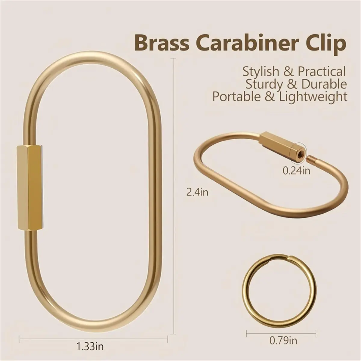 New Supplies 8 Pcs Gold Carabiner Keychain with 16 O-Rings,Brass Locking Carabiner Key Rings,Charm Holder with Security Screw Lo