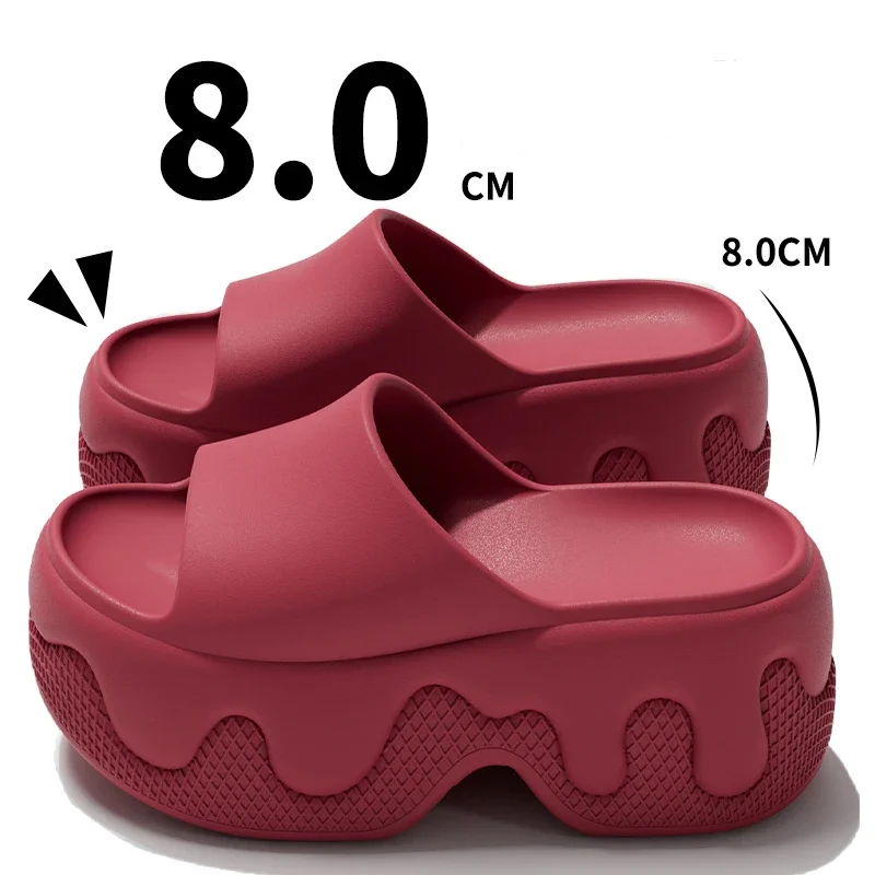 Chunky Platform Wedge Heels Slippers for Women Summer 2026 Ice Cream Super High Heeled Sandals Woman Light Weight EVA Slides Red - view 4