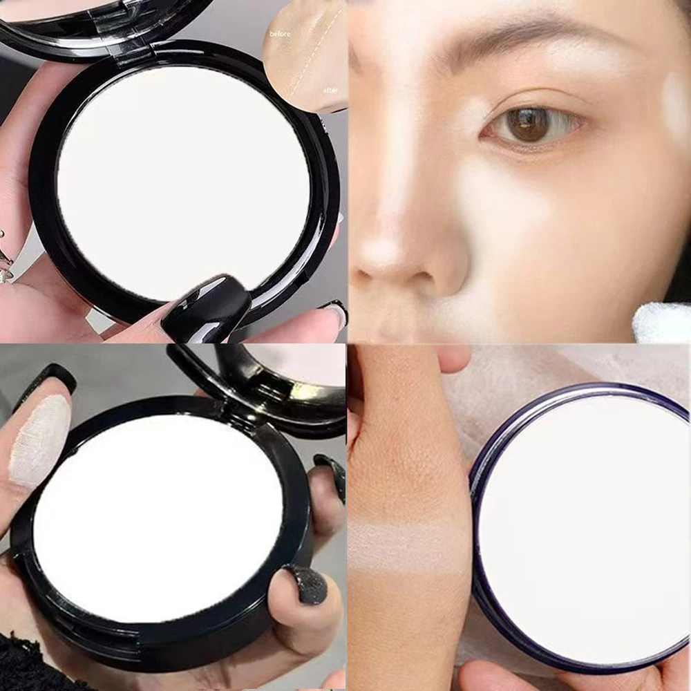 Transparent White Pressed Powder Oil Control Brighten Matte Whitening Face Base Foundation Compact Concealer Makeup Cosmetics
