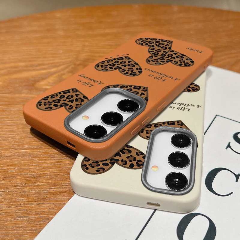 ليوبارد طباعة قلوب نمط قضية الهاتف لسامسونج غالاكسي A56 A16 A36 A26 A55 A15 A14 A34 A35 A53 A54 الجلود الملمس غطاء من البولي يوريثان #4