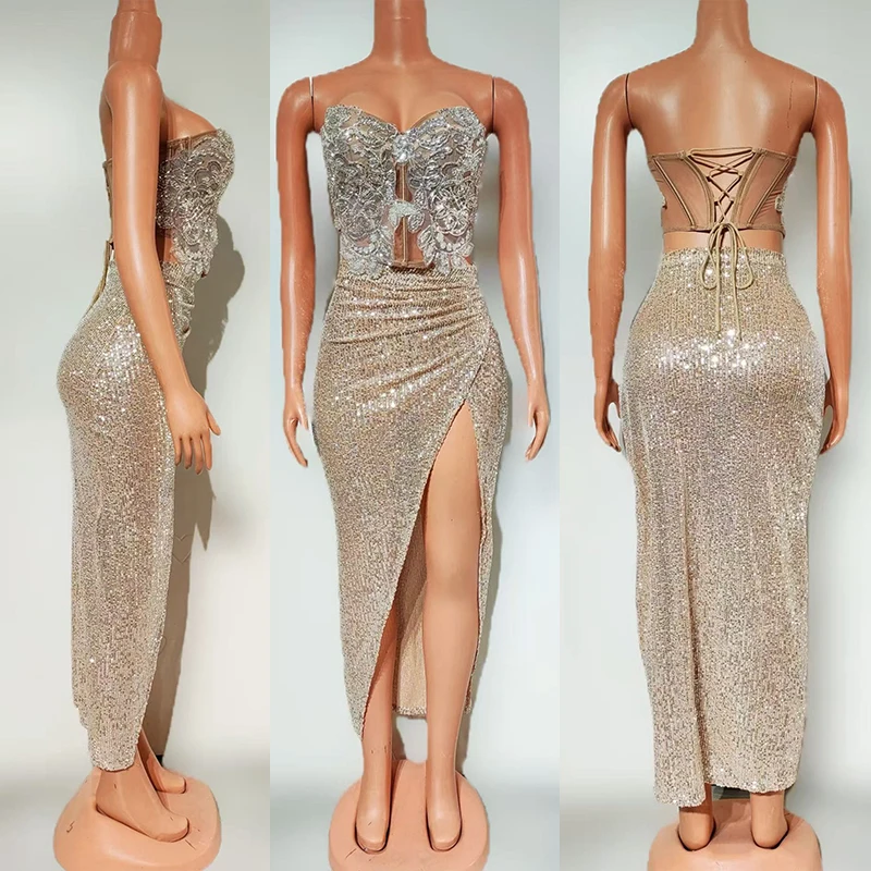 

Sexy Birthday Party Dress Off Shoulder Sequined Glitter Costume Singer Performance Wear Women Festival Stage Rave Clothing 3352