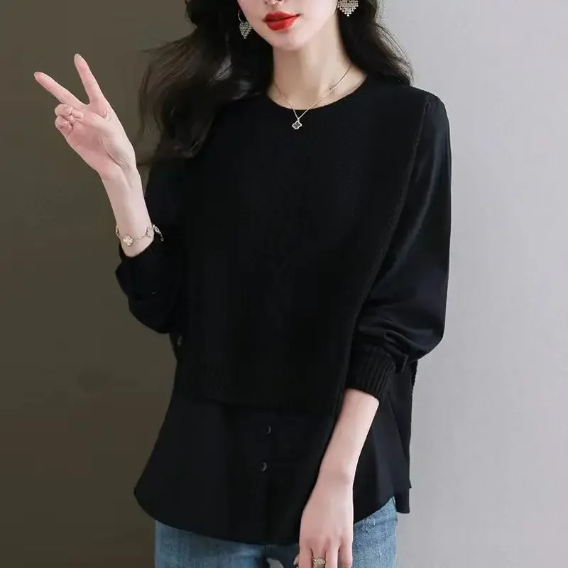 

Sweater Fake Two Piece Top Stylish Shirt Luxury New Round Neck Fashion Knit