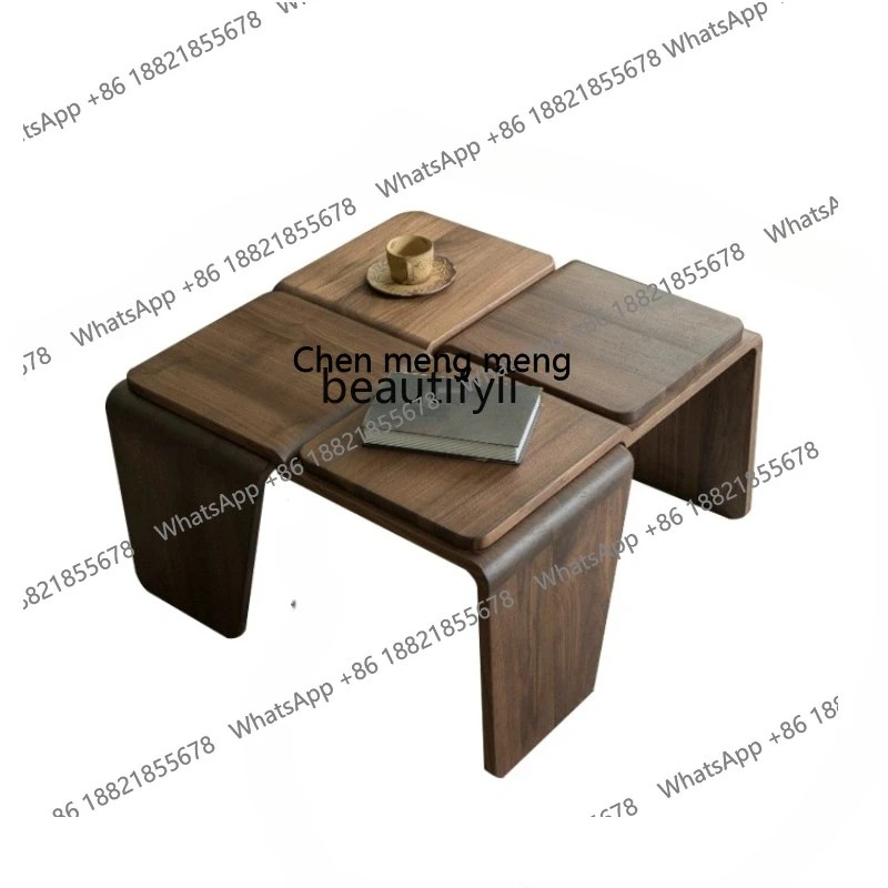 

North America Black Walnut Square Coffee Table Nordic Chinese Style Living Room Geometry Small Table