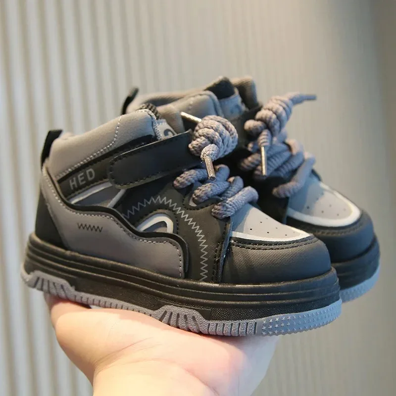 

Детские весенне-осенние повседневные туфли на липучке со шнуровкой спереди, высокие кроссовки на мягкой подошве для девочек, обувь для мальчиков с цветными блоками