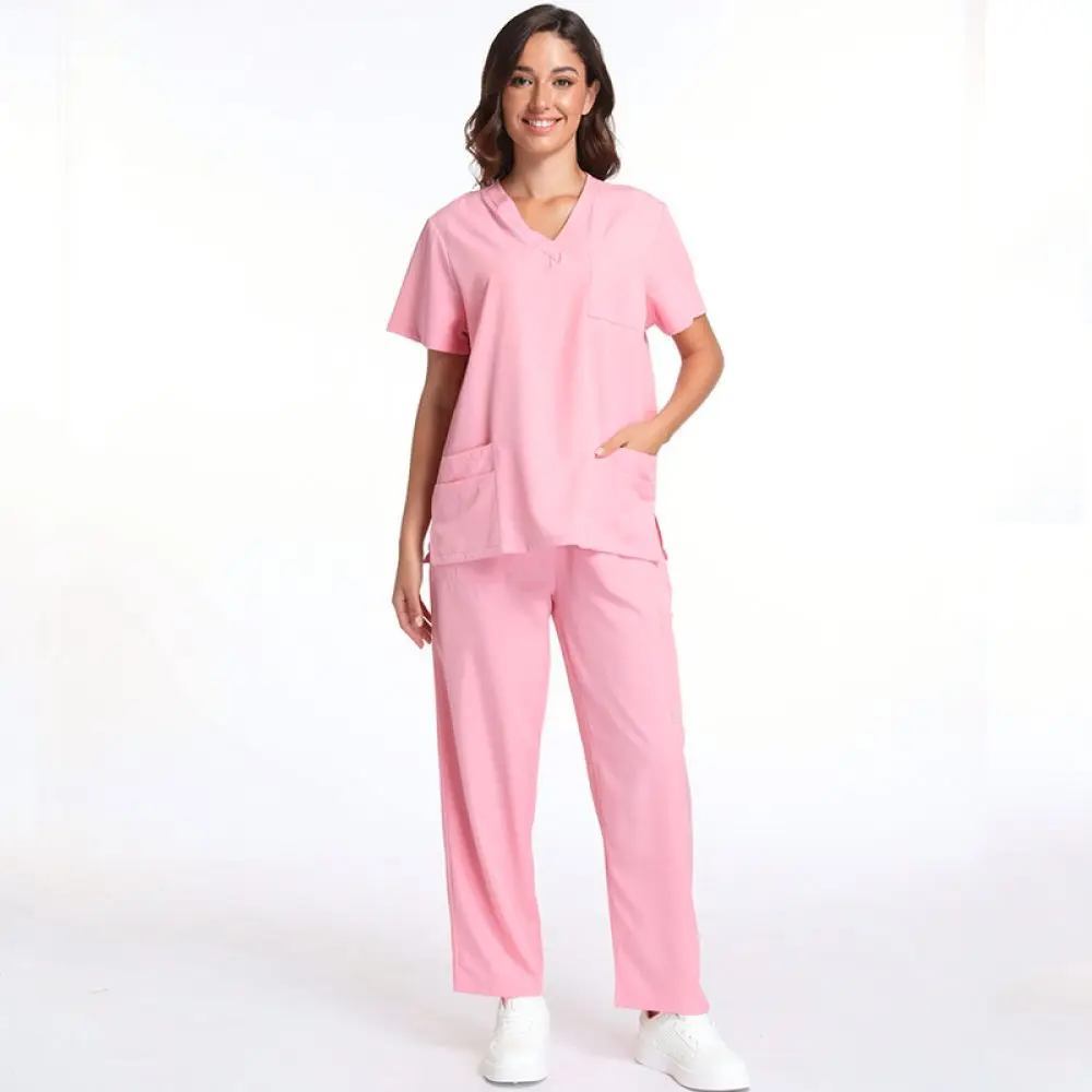 Professional Women Medical Uniform Short Sleeve V Neck Scrub Suit Breathable Work Clothes For Hospital Nurse Surgery