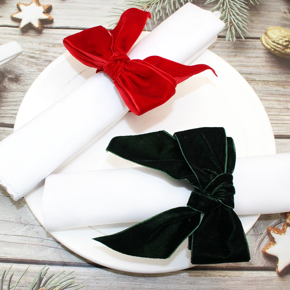 6Pcs Bows Napkin Rings Christmas Napkin Holder Handicraft Napkin Buckle for Xmas Wedding Thanksgiving Party Dinng Table Decor