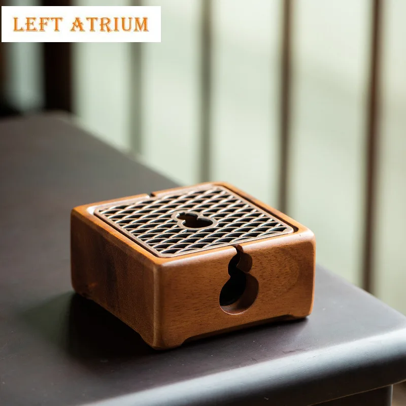 

Walnut Square Round Tea Warmer Holder Alcohol Burner Stove Kettle Stand Boiling Water Carbon Furnace Tea Items Accessories Craft