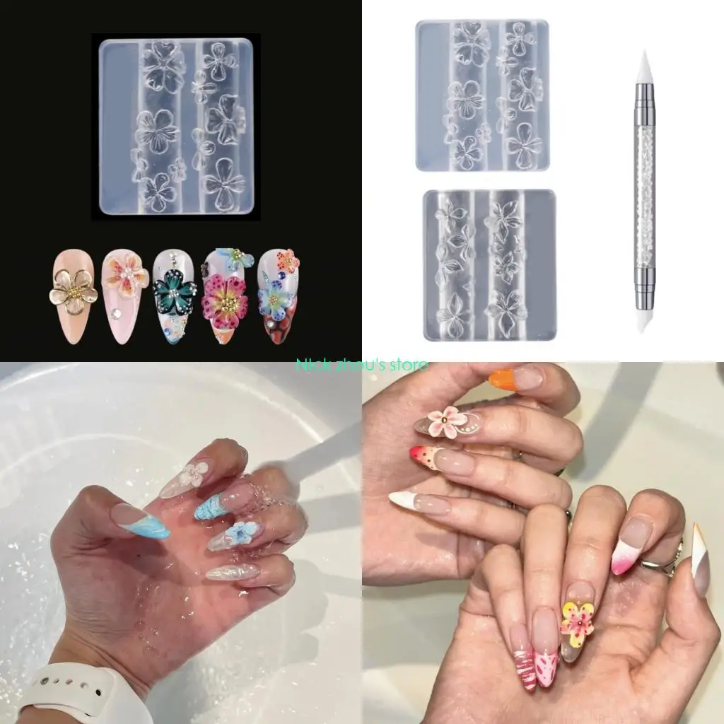 

E15E DIY цветочный набор для дизайна ногтей силиконовые формы и ручка для резьбы для изготовления ювелирных изделий из смолы