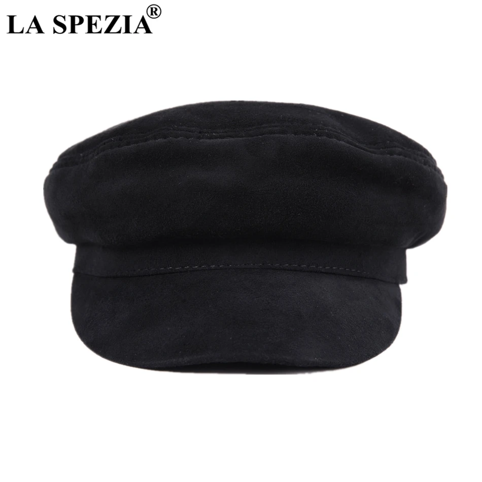 LA SPEZIA Genuine Leather Cap Men Newsboy Military Hats Vintage Women Brand Caps Black Classic Flat Hats Luxury Italian Brand