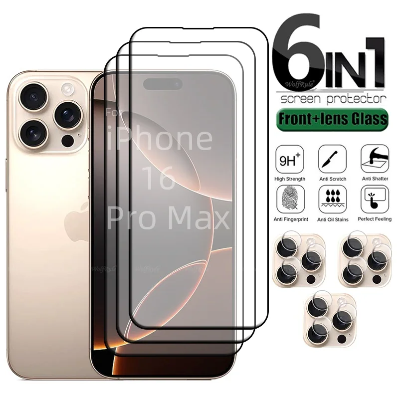 6-in-1 For iPhone 16 Pro Max Glass For iPhone 16 Pro Max Full 9H Screen Protector iPhone 16 12 13 14 15 Plus Pro Max Lens Glass