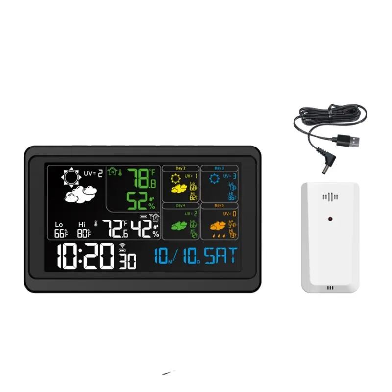 Tuya Wifi Color Screen Weather Station RF Sensor Weather Clock With 1 Transmitter Electronic Temperature Gauge Meter-Y41A