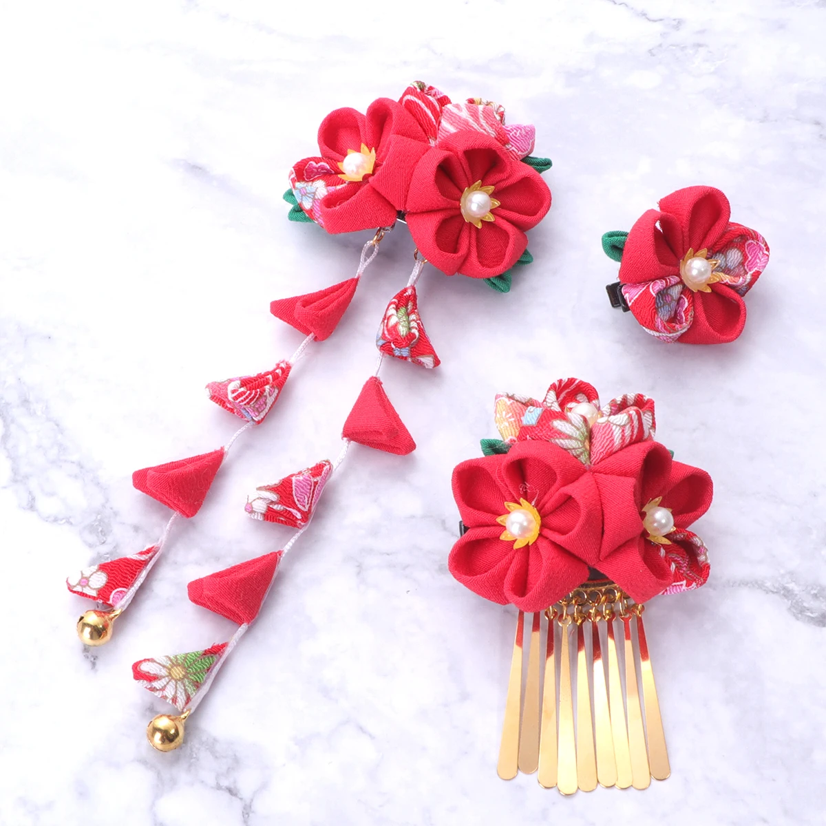 

3pcs Japanese Style Hair Clips Set Cloth Flower Hair Accessories For Women Barrette Side Back Hairpins Wearable With Kimono
