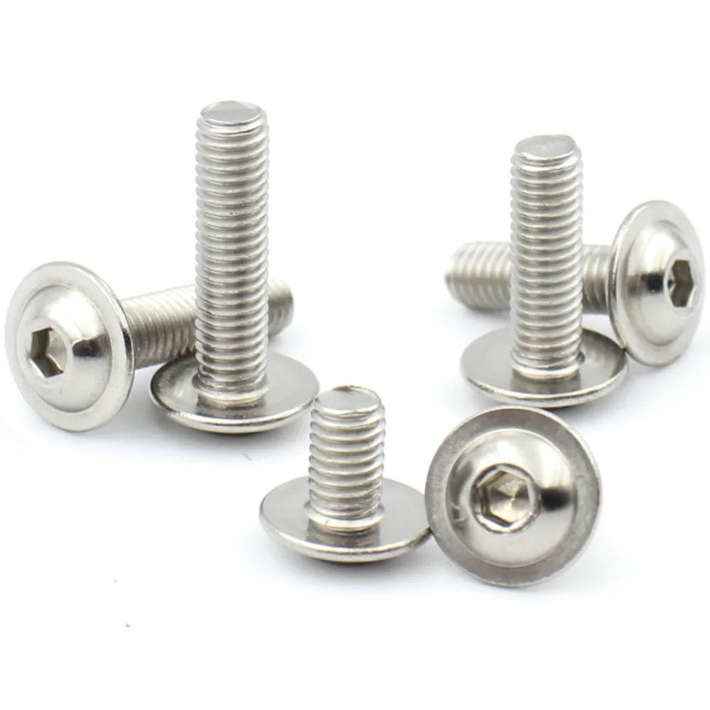 50-1pcs Flanged Screws M3 M4 M5 M6 M8 304 Stainless Steel Half Round Button Flange Head with Washer Hex Socket Screw ISO7380.2