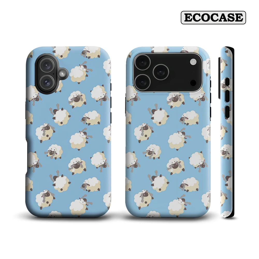 Hellblaue, flauschige Schafmotiv-Handyhülle für iPhone 17 Must-Haves für iPhone 17 16 15 14 13 Pro Max Plus, doppellagige Rückseite