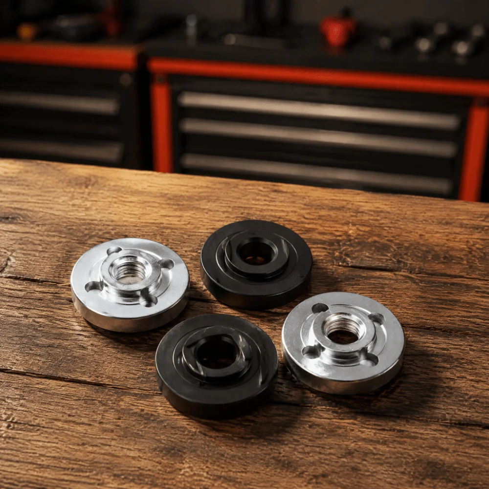 2 Pair Premium Steel Angle Grinder Flange Plated Surface Threaded Design Inner Outer Flanges Metal Lock Nut Threadless Design