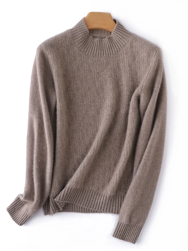 

Hight Quality Women 100% Merino Wool Knitwear Mock-neck Preppy Style Long Sleeve Pullover Autumn Winter Cashmere Sweater Tops