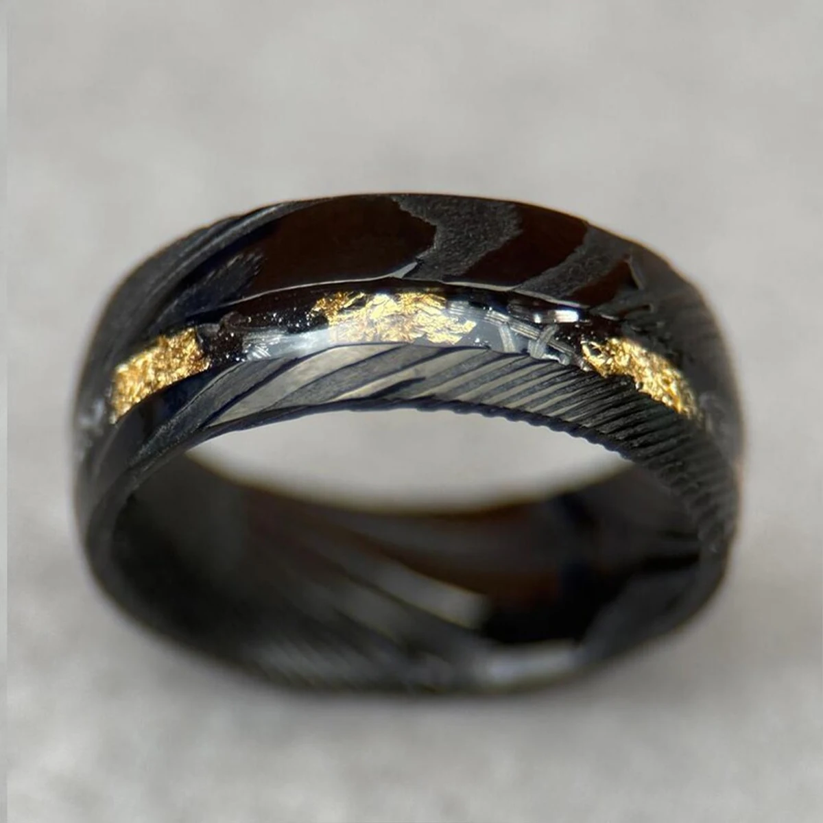 8MM Schwarzer Damaszener Ring für Herren Anillos Bague Homme Verlobungsring Mode-Schmuck Eheringe Paar-Verlobungsringe – Detail 7