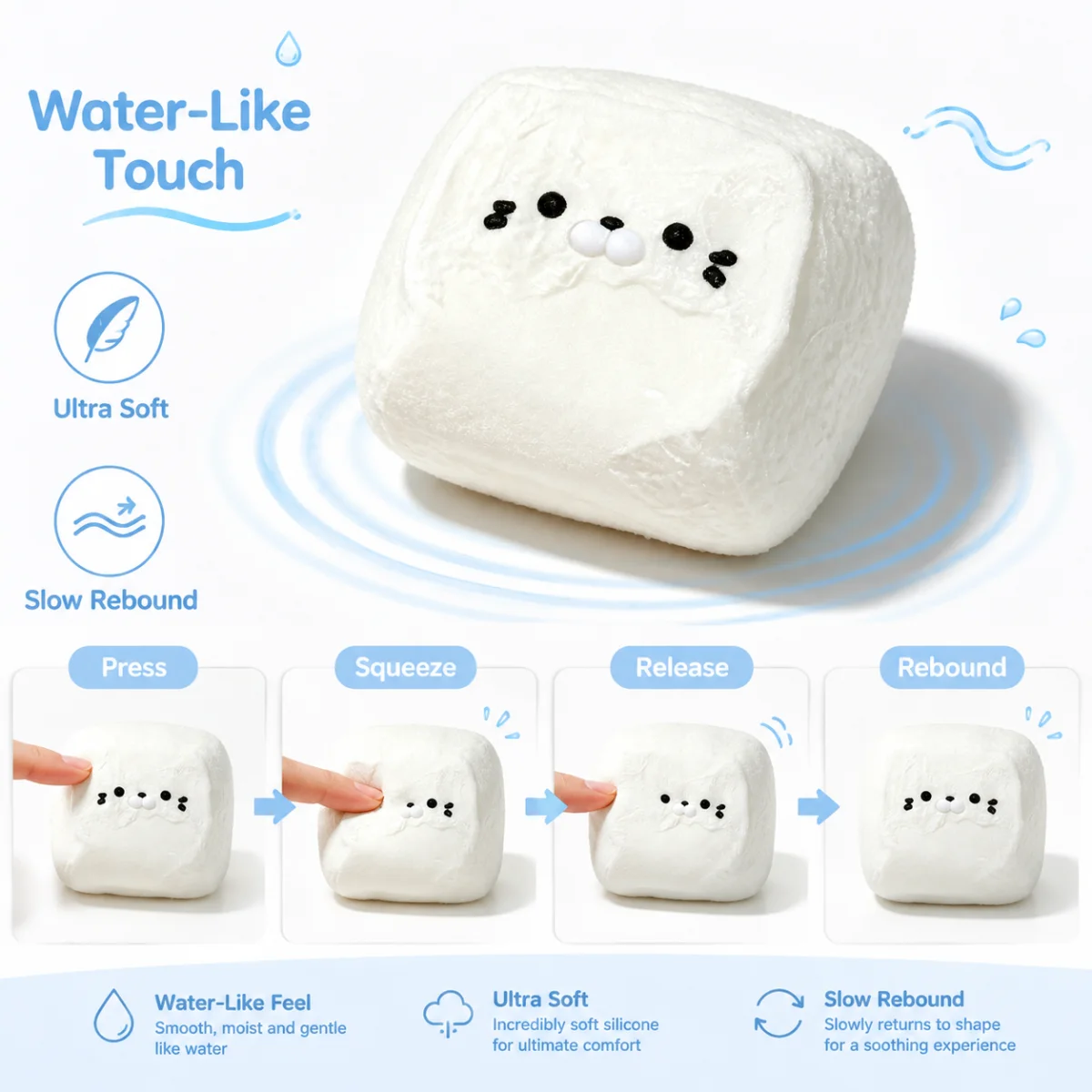 Soft Square Cartoon Character Fidget Squishy Toy Non Toxic Food Grade Silicone Stress Squeeze Toy Portable Relaxing Hand Toy