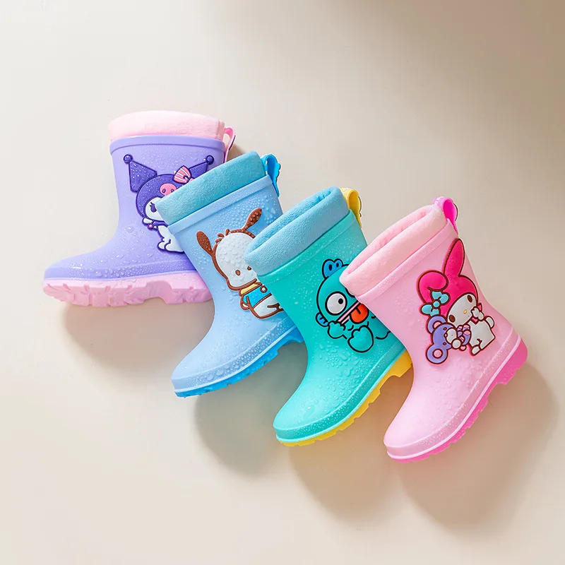 Kuromi Add Cotton Child Rain Boots Thicken Guarantee Light Sanrios Anti-Slip Wear-Resistant Boy Girl Rain Boots Water Shoes