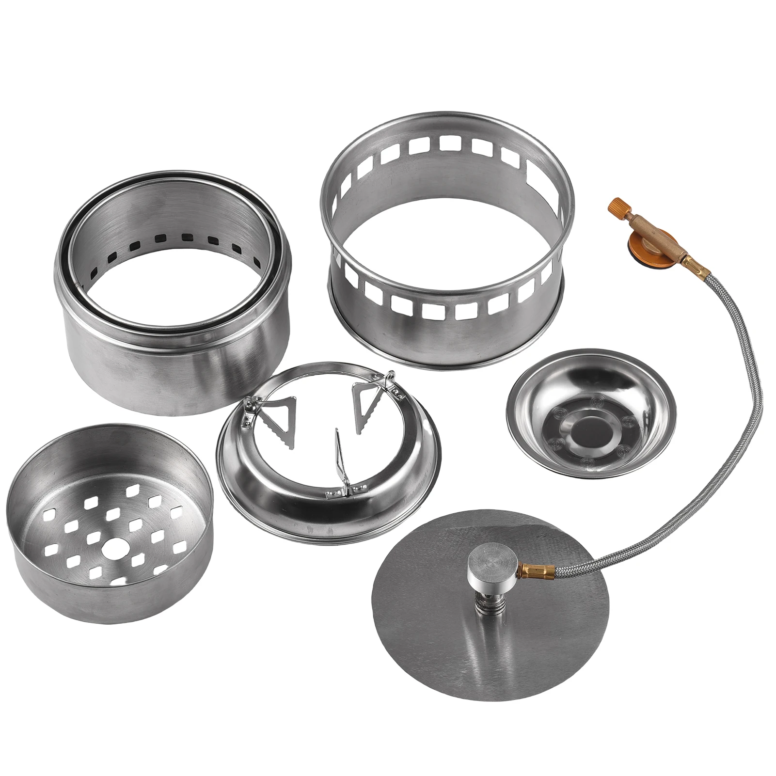 

Кемпинговая плита 3-в-1, портативная легкая дровяная газовая плита из нержавеющей стали для приготовления пищи на открытом воздухе, пикника, барбекю