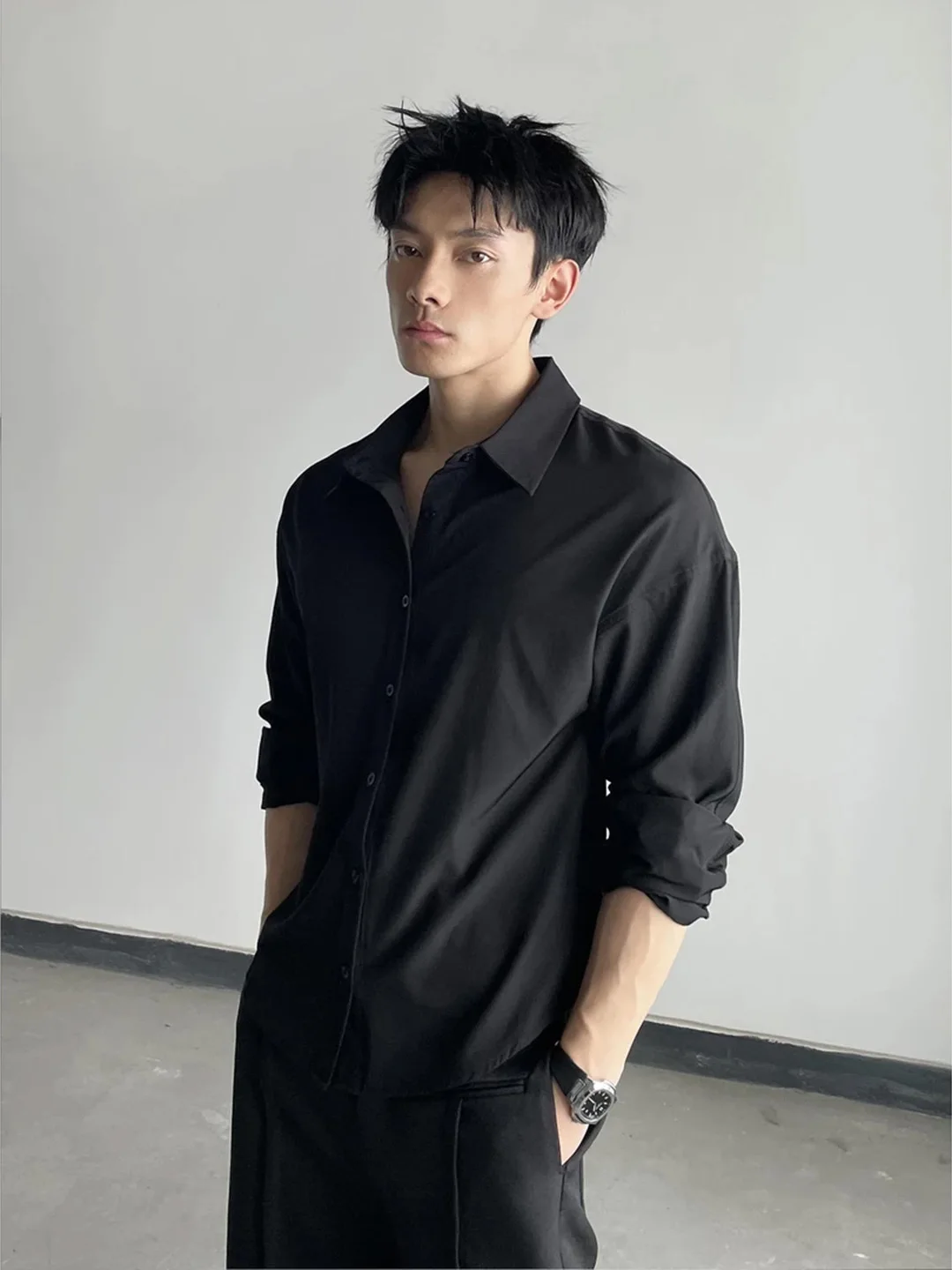 

Naples Bla Long Sve irt Men's Ele American Sle Suit Inner Wear Mature Stable Outerwear Breathable Comfortable Sk...