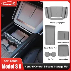 For Tesla Model X S Central Control Silicone Mat Wireless Charge Armrest Box Cup Storage Protective Pad Car Interior Accessories