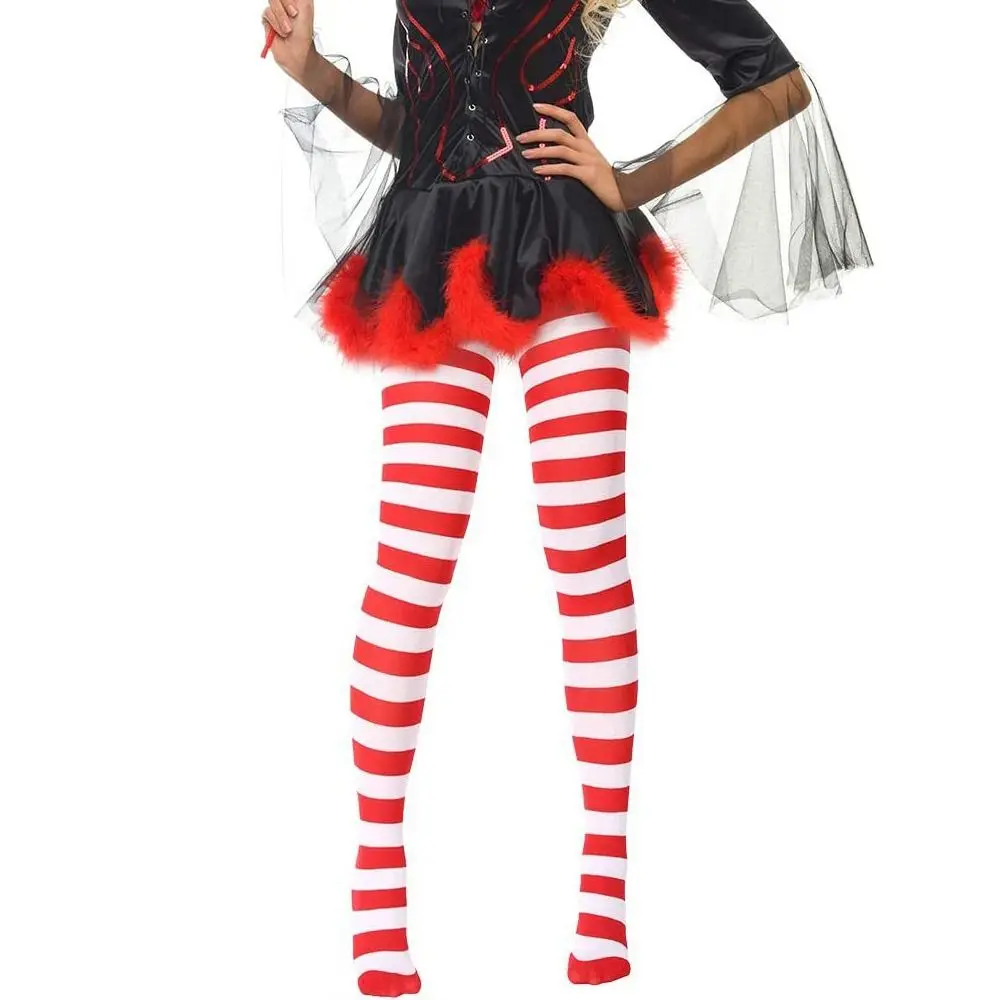 Cute Striped Pantyhose Elastic Over Knee High Stockings Cosplay Dance Clubwear Stocks Christmas