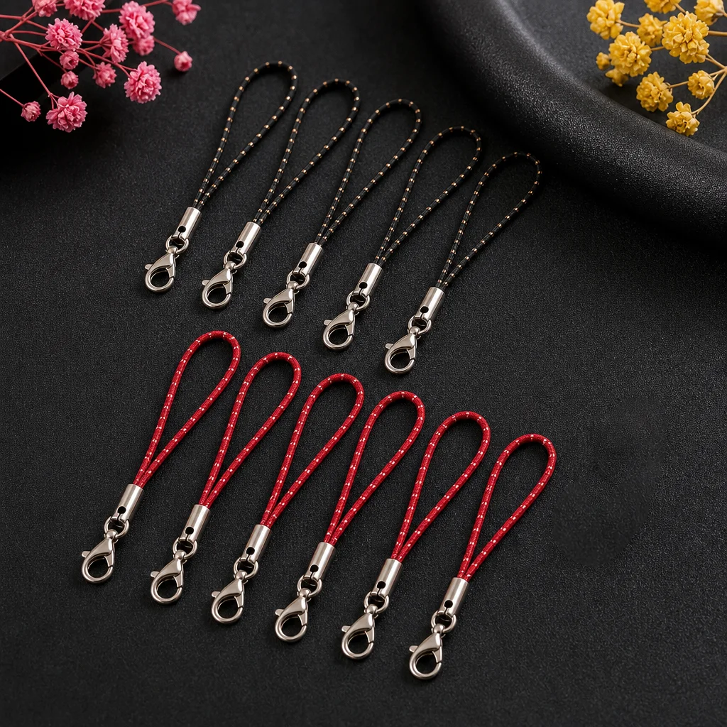 100 Stück Schlüsselbänder mit Karabinerhaken, Seil-Schlüsselanhänger, Handy-Set, Charms, Schlüsselringe, Taschenzubehör, Bastelbedarf – Detail 2