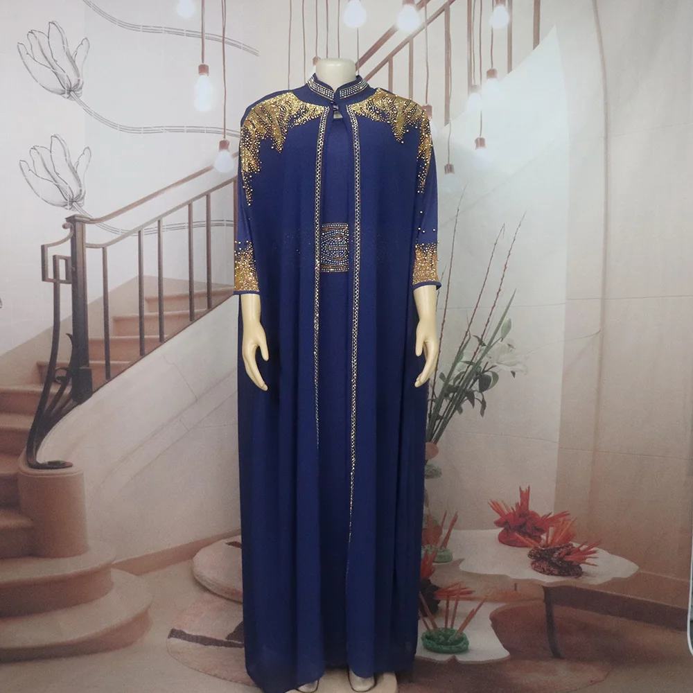 Neu eingetroffen: Afrikanisches zweiteiliges Kleid für Damen, elegantes Luxuskleid mit Strass für die Kirche – Detail 18