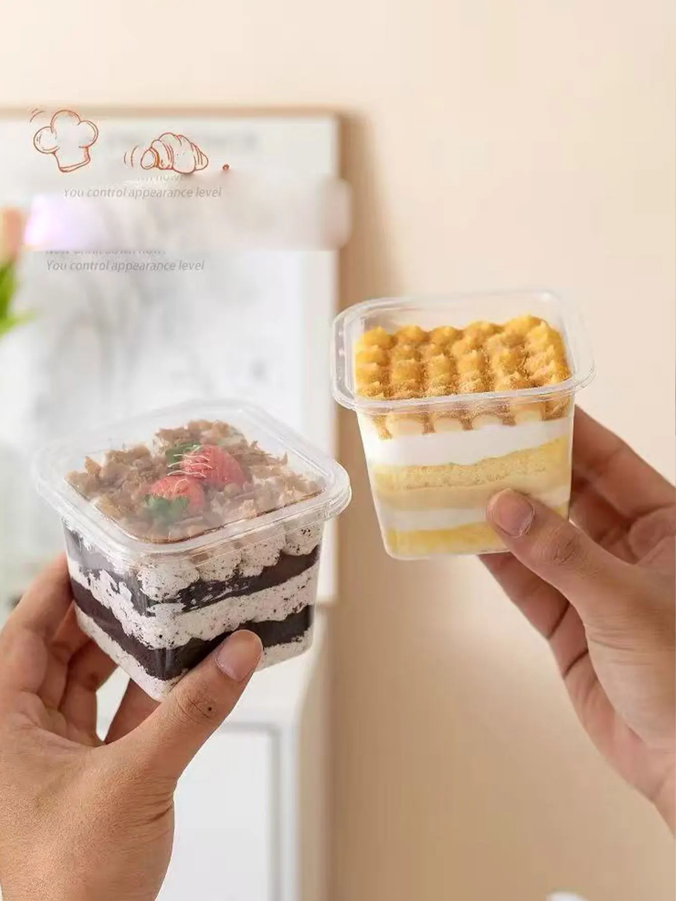 Mousse Cake Box, Wood Pulp Cup, Soy Milk Tiramisu, Yogurt Dessert Square Box, Transparent Disposable Baking Packaging Box, 20Pcs