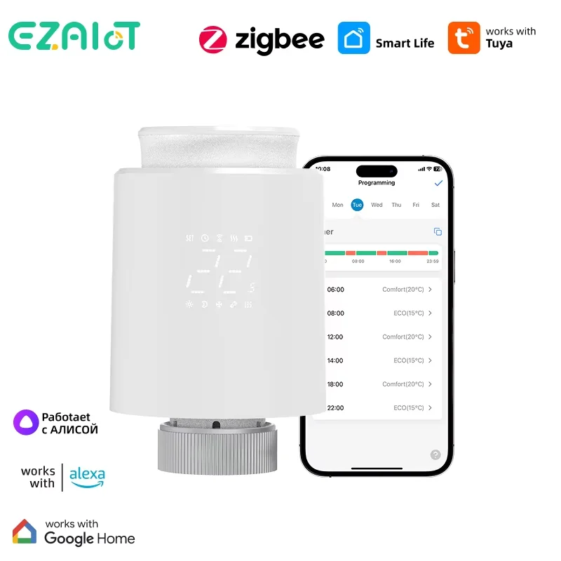 Tuya Smart ZigBee TRV Radiator Actuator Valve Thermostatic Valve Head Programming Temperature Controller Voice Alexa Google Home