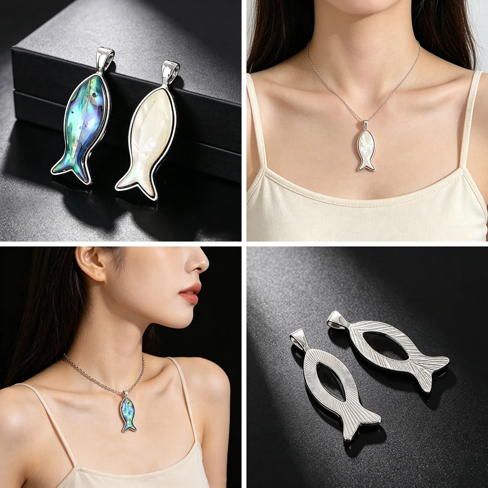Minimalist Natural Abalone Shell & Mother-of-Pearl Fish Pendant Charm for DIY Necklace Bracelet Earrings Jewelry Making Gift