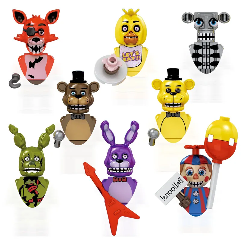 FNAF WM6170 KF6160 WM6097 48Pcs figura di gioco Figurine giocattolo Nightmare Chica Bonnie Foxy Golden Bonnie Bear Figures Assembly Bonnie