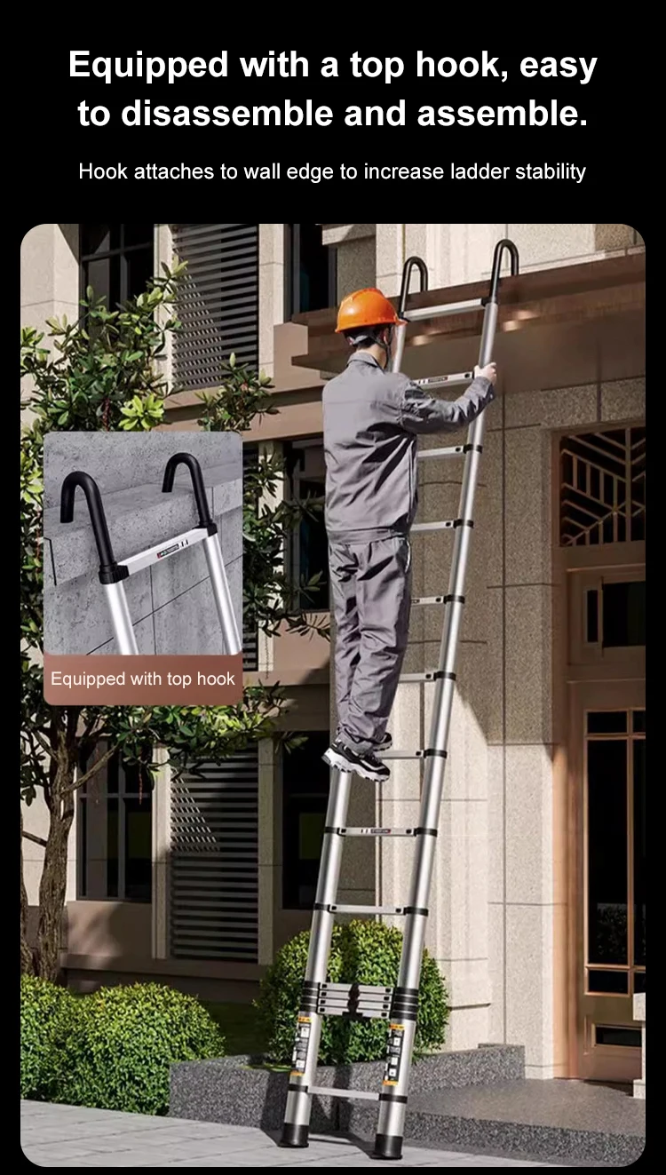 Teleskopleiter, tragbare Klappleiter aus Edelstahl, ausziehbare Mehrzweckleiter für Zuhause, Büro, Wohnmobil, Dachboden, Reinigung und Wartung, faltbare Stufenleiter aus Aluminiumlegierung, robuste, kompakte Aufbewahrungsleiter mit Sicherheitsverriegelung – Detail 6