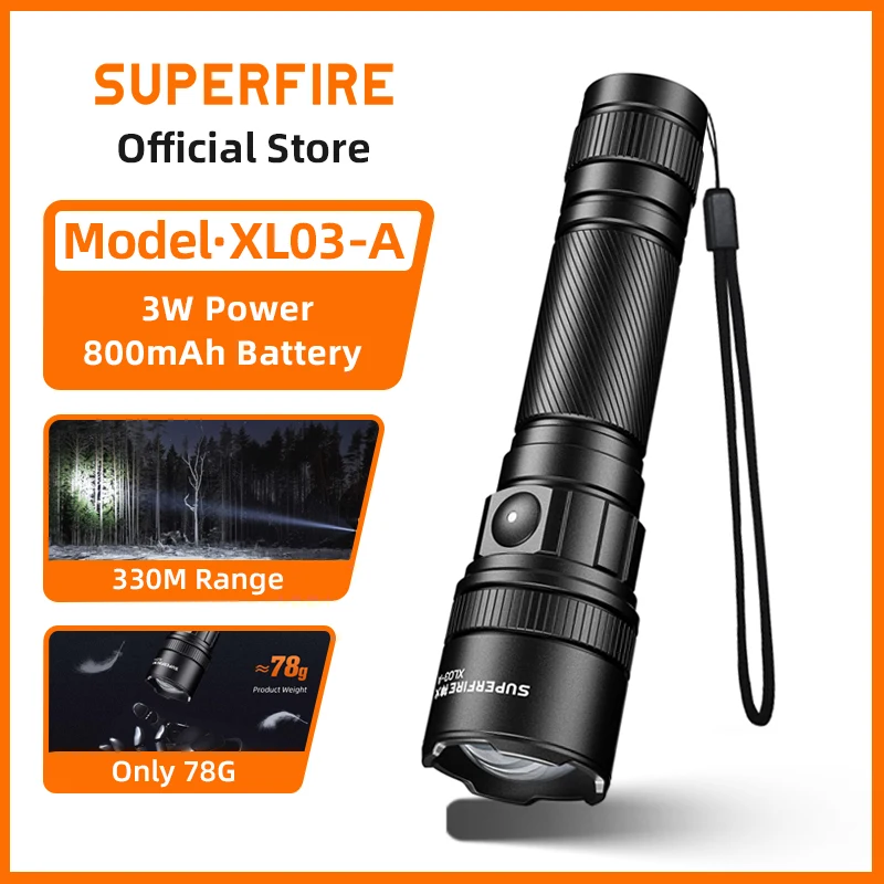 SUPERFIRE XL03 Powerful LED Flashlight Tail USB Rechargeable Telescopic Waterproof Torch Light for Camping Emergency Lighting