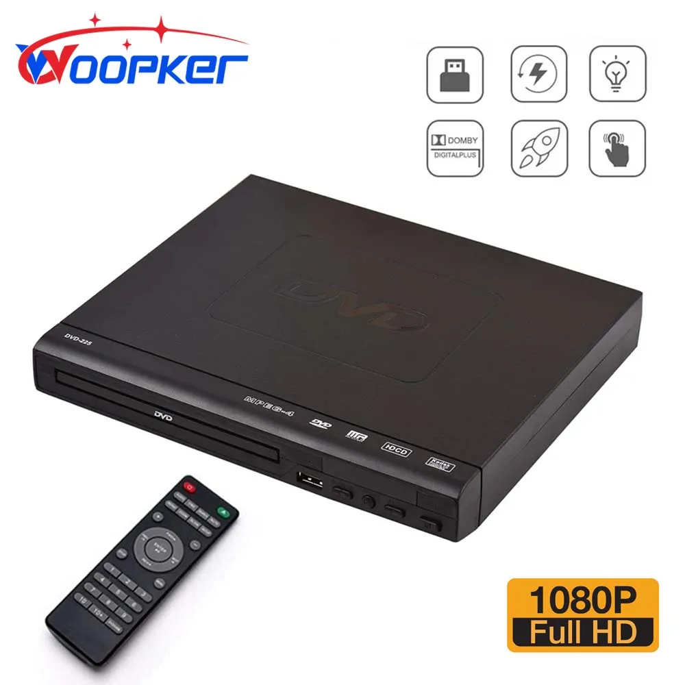 Woopker DVD Player 225 HD 1080P Digital Multimedia Player Supports DVD CD MP3 RW AV Output with Remote Control for Home Theater