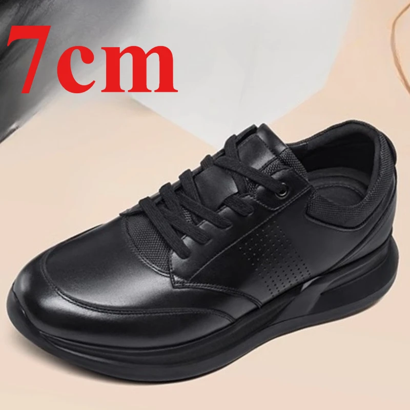 Sports Casual Shoes for Men's 7cm Elevator Genuine Leather Lightweight Comfortable Invisible Height Increasing Fashion Shoes Man