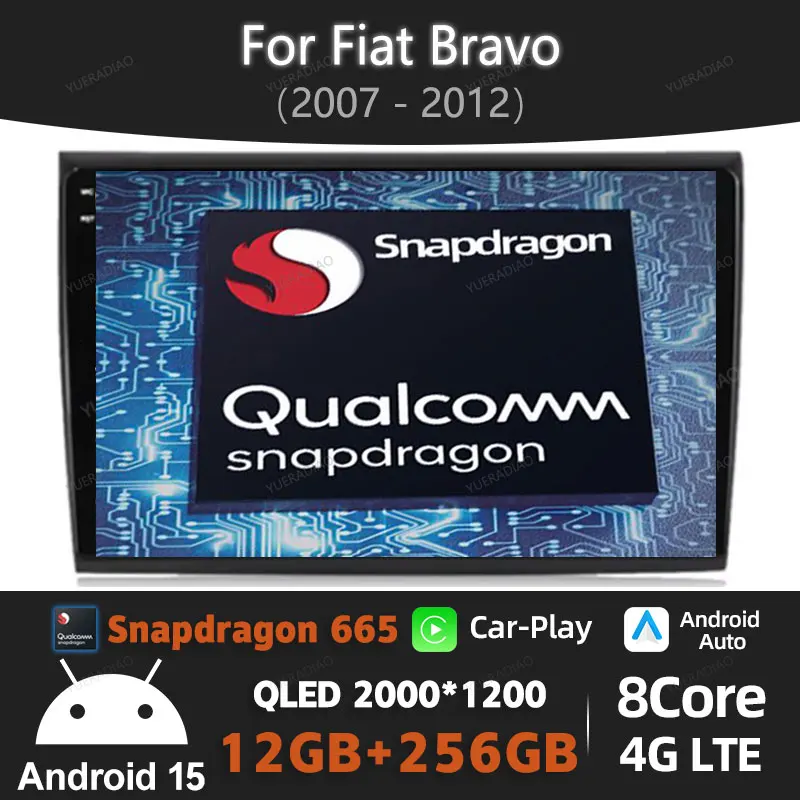 

Автомобильный радиоприемник Android 15 для Fiat Bravo 2007-2012 Carplay, авто мультимедийный стерео видеоплеер, GPS NAVI, головное устройство 4G WIFI QLED 2DIN