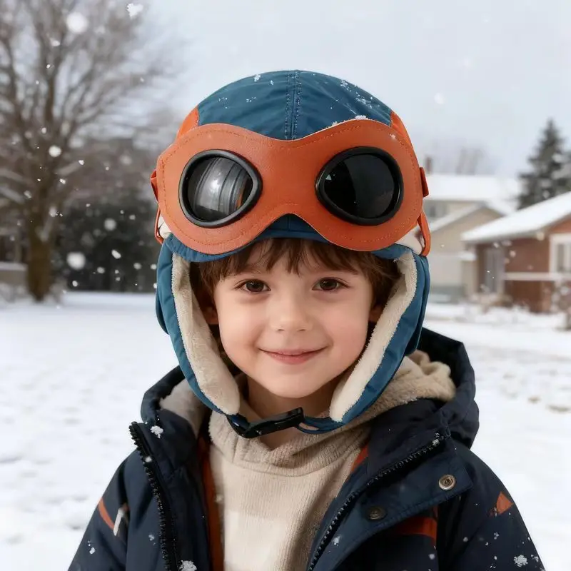 

Детская зимняя теплая шапка для езды на велосипеде на открытом воздухе с начесом, очками, шапкой-авиатором, шапкой Lei Feng - шапка для мальчиков и девочек