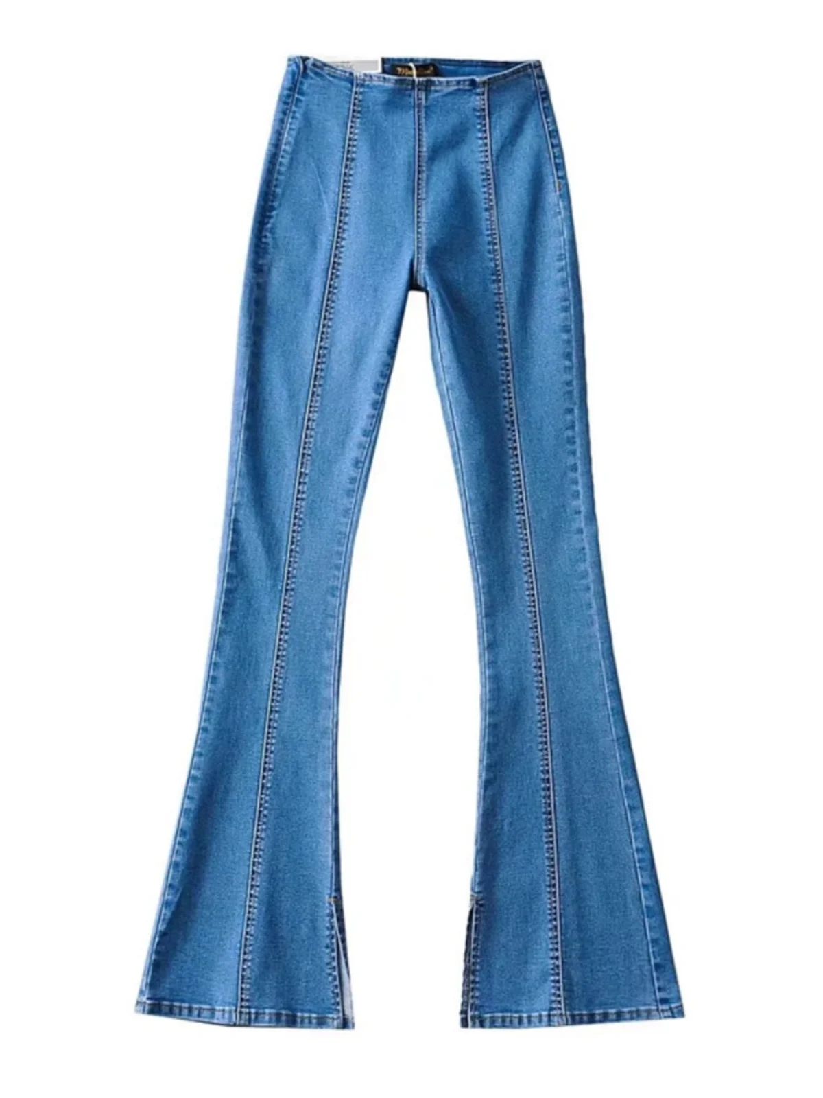 

High Waist Bell Bot Jeans Women's 2024 New Spicy Girl Design Split Long Floor Length Bell Pants Cotton Stretch Denim