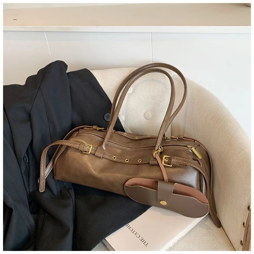 

Осень-зима, ретро сумка подмышки, повседневная сумка из искусственной кожи в стиле бостон для женщин, однотонная сумка для боулинга, сумка-тоут в стиле ретро, сумка на плечо