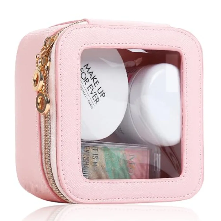 

Small Clear Makeup Bag for Purse, Cute Clear Cosmetic Bag Case Organizer, TSA Approved Square Small Makeup Case Pouch with Zipp