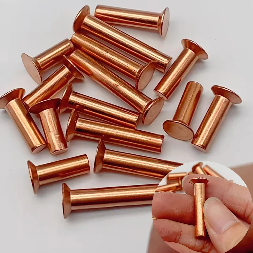 2-200pcs Countersunk Purple Copper Rivets M2 M2.5 M3 M4 M5 M6 M8 Flat Head Solid Hand Knock Rivet Length=3/4/5/6/8/10/12-50mm