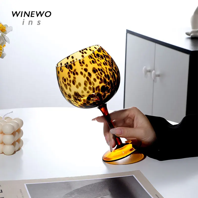 

Creative Amber Leopard Print Handmade Crystal Red Wine Glass - Art Apple Cup for Whiskey Drinkware Burgundy Bordeaux Goblet