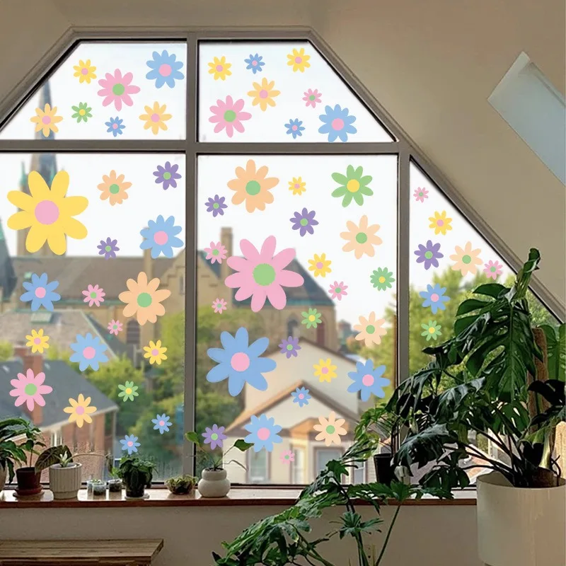 Spring Fresh Floral Static Stickers for Windows Glass Door Entryway Decor Removable No Residue Home Decoration view 3