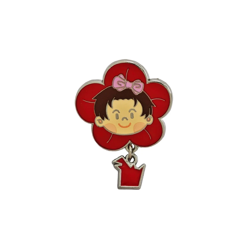 Niedliche Emaille-Pins mit Anhänger, Kawaii-Smile-Girl-Broschen, rote Blumen-Metallabzeichen, Anstecknadel für Rucksack, Jeansjacke, Geschenk. – Detail 7