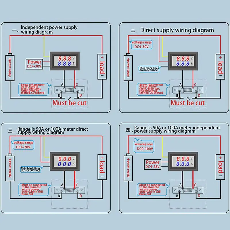 Digital 0,28 pulgadas para voltímetro amperímetro para 100V 50A, medidor corriente voltaje, fuente para