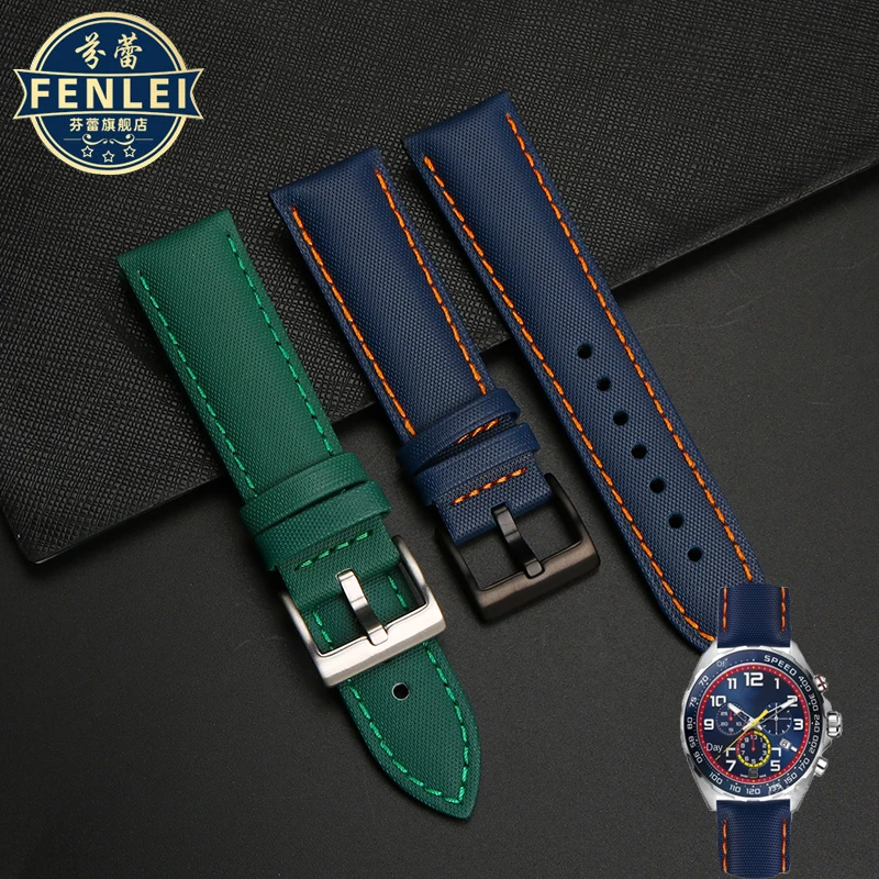 Tali jam tangan kulit nilon, 20 22mm 24mm serat nilon untuk TAG Heuer F1 tali selam mobil Rossini 519955 Mido Longines kanvas gelang