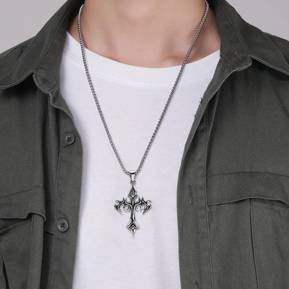 1pc Punk Style Steel Warrior Necklace Fashion Personalized Cross Flame Stainless Steel Snake Shaped Hip-hop Cool Pendant Jewelry